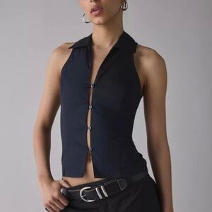 Urban Outfitters UO Party Girl Black Button Down Sleeveless Y2K Top Womens Small
